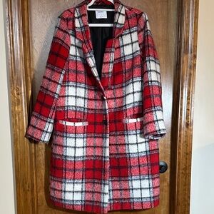 Old Navy Classic Red and White Checkered Pea Coat